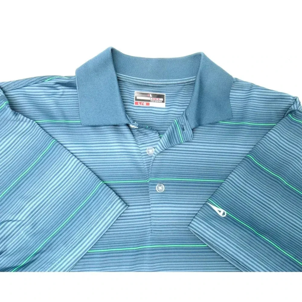 Grand Slam Performance Golf Polo Short Sleeve Blue w/Lime Green Stripe Sz Large - Picture 3 of 6
